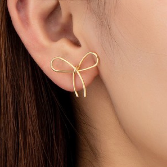 Gold Bow Stud Earrings - Picture 2 of 4